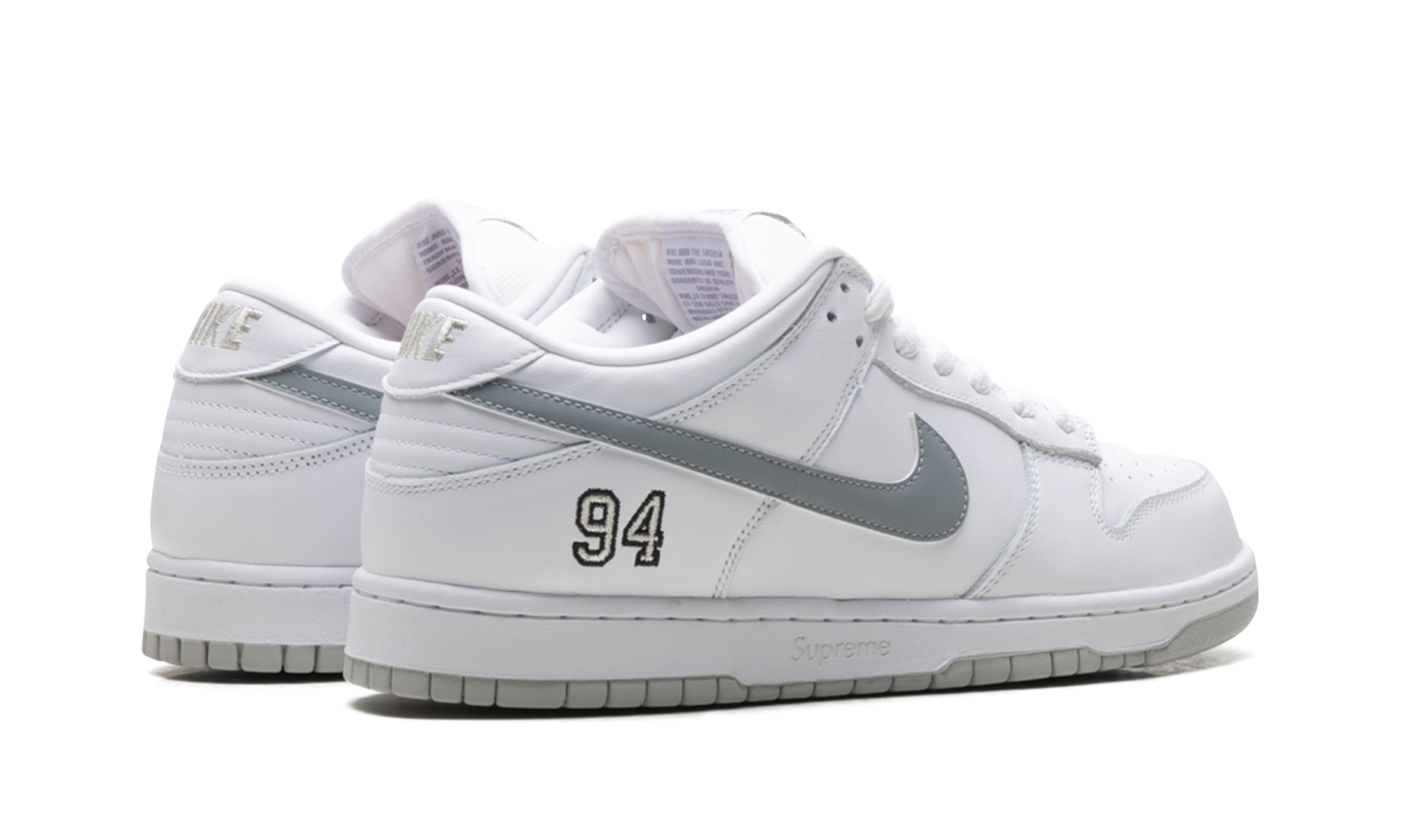 Nike SB Dunk Low Supreme 94 White Metallic Silver