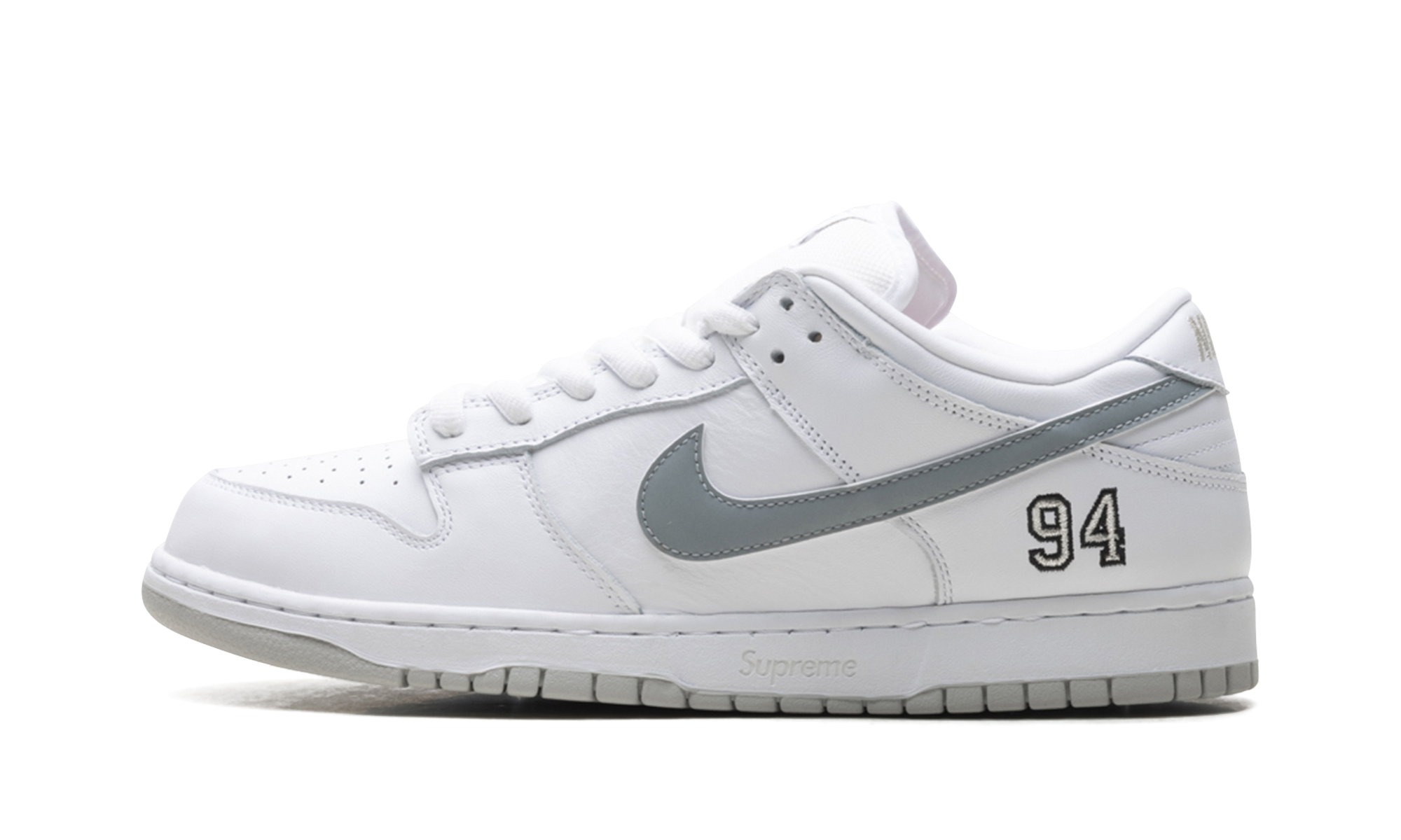 Nike SB Dunk Low Supreme 94 White Metallic Silver