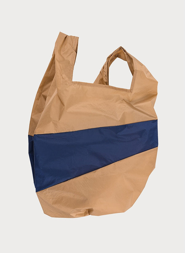 SUSAN BIJL The New Shopping Bag Camel & Navy LARGE